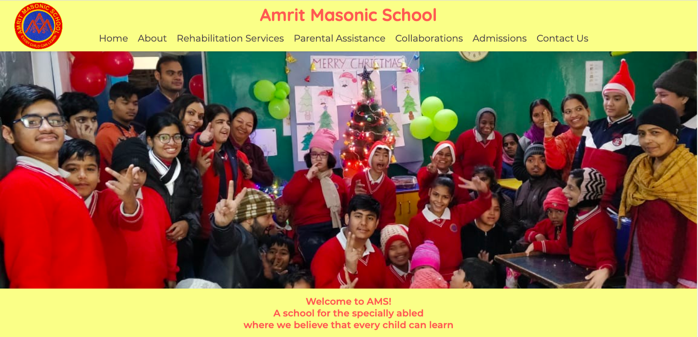 screenshot of the website of Amrit Masonic School built by Rahul